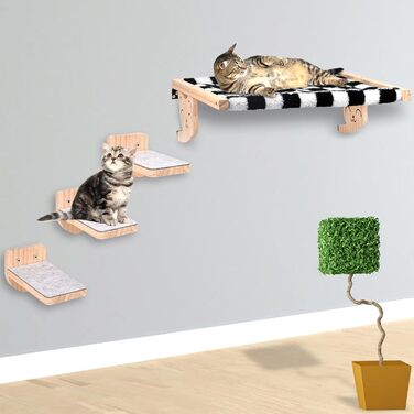 Настінна гамак для котів, дерев'яні меблі для котів, полиці та стійки, полиця для котів з плюшем, платформа-ліжко для котів для сну, ігор та лазіння