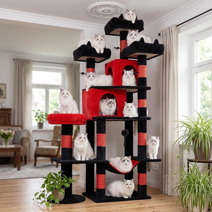 Ігровий комплекс для котів Kratzbaum, 181 см, кігтеточка та дерево для котів у квартиру (чорний + червоний)