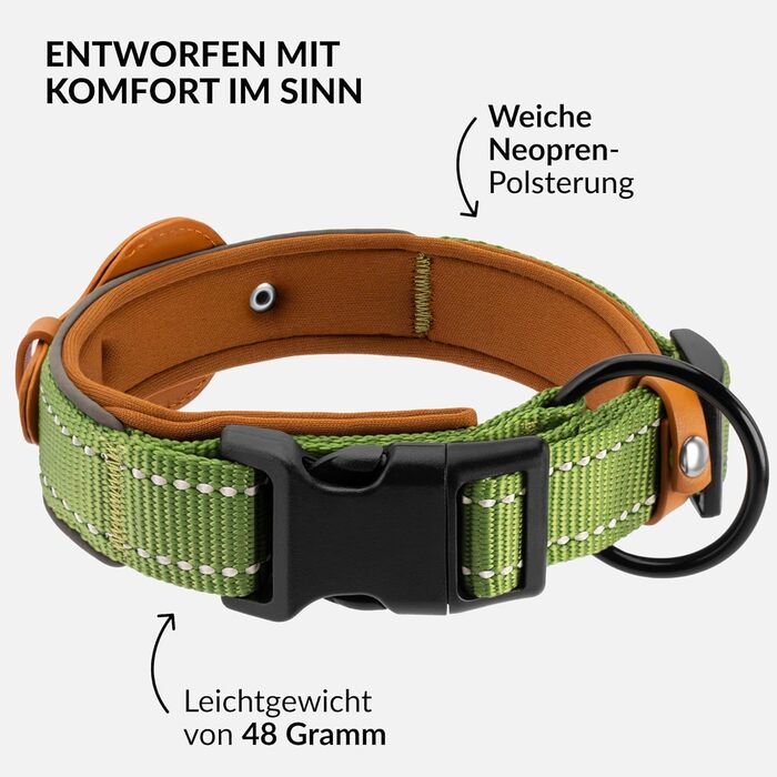Нашийник для Apple AirTag для собак CollarDirect, світловідбиваючий, зелений, розмір M (34-42 см)