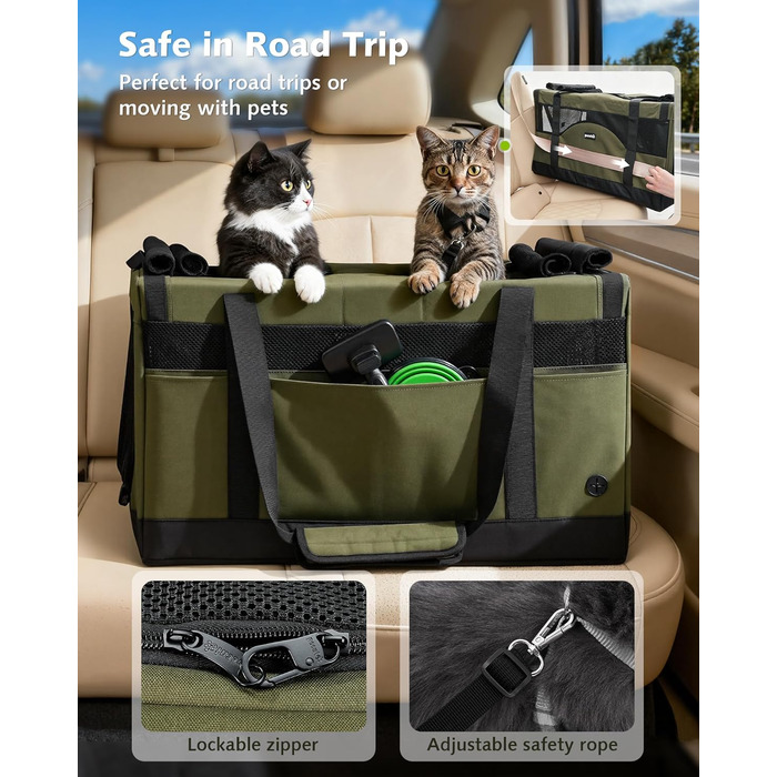 Транспортна переноска для котів Pecute - переноска-торба для 2 котів, стабільна, складана, для подорожей (темно-зелена)