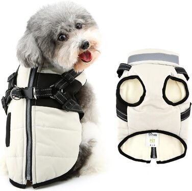 Тепла зимова куртка для собак маленьких порід (Yorkie, Chihuahua) з інтегрованим повідком, без рукавів, L кремового кольору