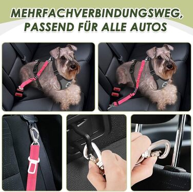 Ремінь безпеки для собак SlowTon, 2 шт. - Автомобільний поводок з регулюванням, еластичний амортизатор, міцний нейлон, світловідбиваючий ремінь безпеки для тварин (флуоресцентний рожевий)
