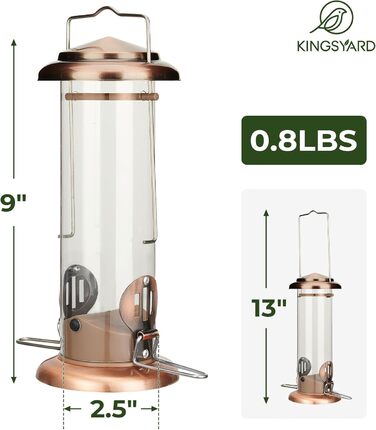 Годівниця для птахів Kingsyard з підсвічуванням, підвісна, для синиць, червоноглуш, малих птахів та синиць, антична мідь