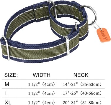 Нашийник для собак Martingale, 4 см, нейлон 1600D, анти-вислизання, 3 кольори, міцний, для середніх та великих собак, сіро-блакитний & чорний, армійсько-зелений & сірий (розмір: 43-64 см)