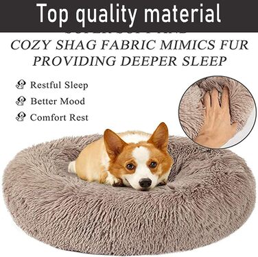 Ліжко для собак HANHAN у вигляді пончика, велике (XXL), ортопедичне, м'яке, заспокійливе, коричневе. Ліжко-лежанка для собак, гніздо, перина, лежанка-перина, для дому, миття