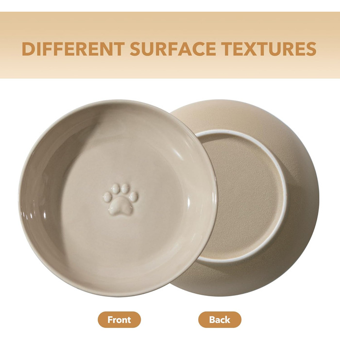 Миски для котів Havniva, кераміка, широкі, для вусів, набір 3 шт., годівниця та поїлка, запобігають втомі вусів, 14 см, вінтажний лате