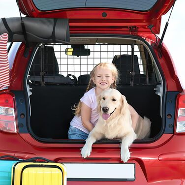 Сітка для собак у машину Herrselsam, перегородка в багажник, захист для собак, регульована ширина, з кріпленням на ремінь безпеки