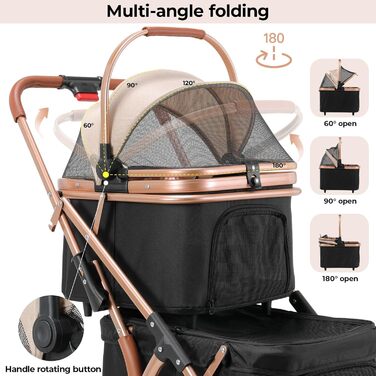 MAMIZO Подвійний візок для собак, переноска для тварин до 15 кг, складаний двоярусний візок для собак, котячий візок на 2 яруси з 4 зносостійкими колесами PU, чорний