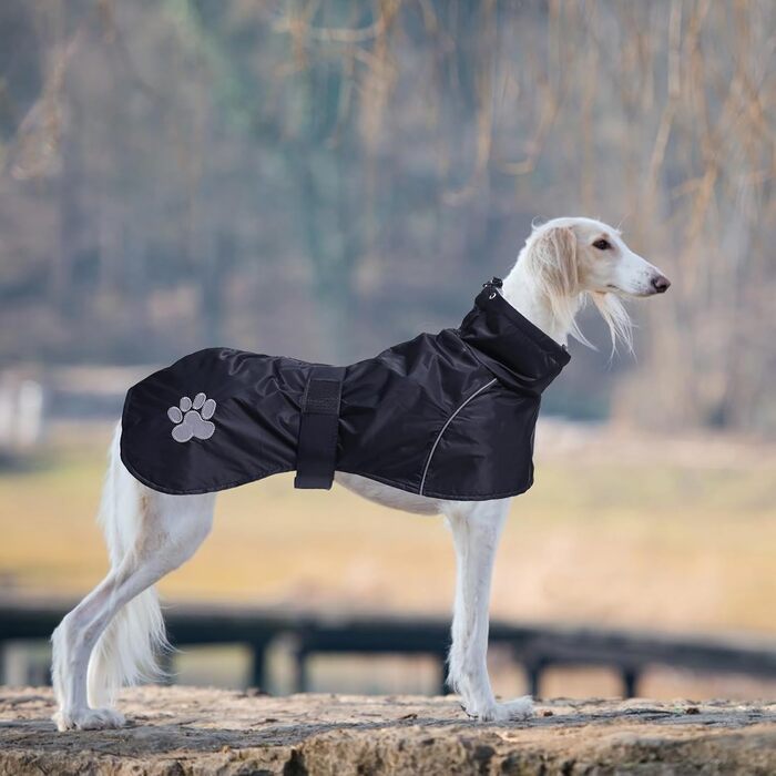 Дощовик для породистих собак Віндхаунд, теплий, чорний, XL/XXL (довжина спини 66-74 см)