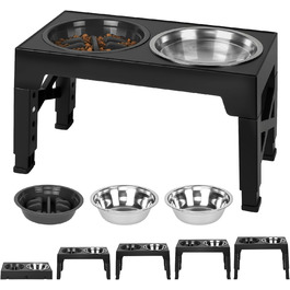 Підвищений миска для собак AUYAO з регулюванням висоти, 2 миски з нержавіючої сталі та 1 миска з захистом від пролиття. Підходить для собак малих, середніх та великих порід.