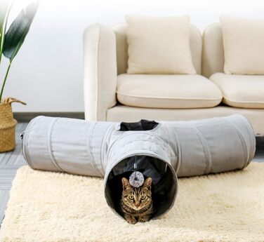 Складаний тунель для котів PAWZ Road з кулькою та шурхітливою тканиною, 3 входи, сірий