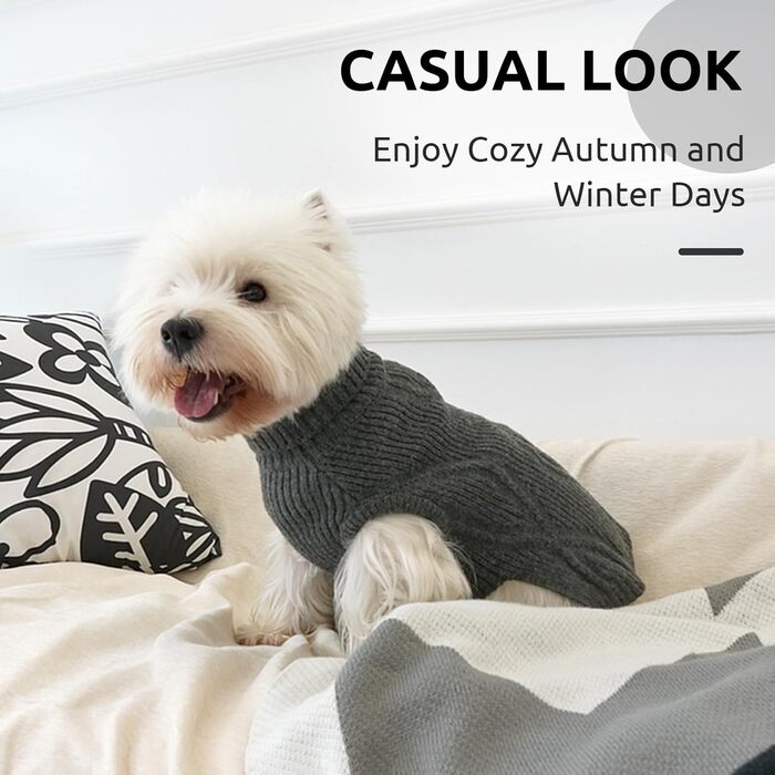 Пуловер Queenmore для маленьких собак, теплий та м'який, з коміром-стойкою, для Мальтізу, Померанського спанієля, Пуделя, Ши-тцу (Сірий, S) S Сірий