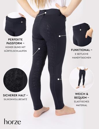 Дитячі верхові штани HORZE DEA, 122-128, Arctic Blue - повний обтиск, кишеня для телефону, петлі для ременя