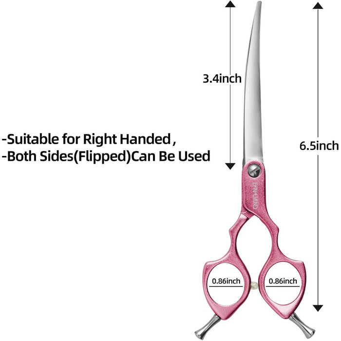 Професійна вигнута коса для грумінгу собак 16,5 см, 440C, нержавіюча сталь, з ручкою з алюмінію (рожева, вигнута)