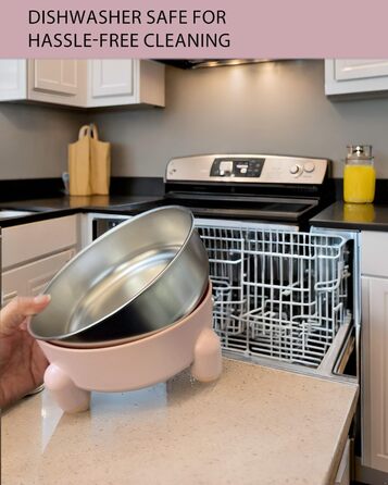 Миски для котів та собак з нержавіючої сталі, антиковзні, підняті, набір 2 шт (білі та рожеві)