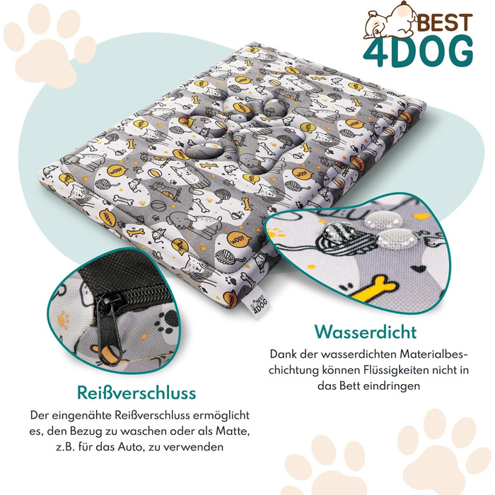 Килимок для собак FDM Puddy, 70x60 см, водонепроникний, з ефектом пам'яті, для маленьких собак, знімний чохол, миючий, сірий з жовтим