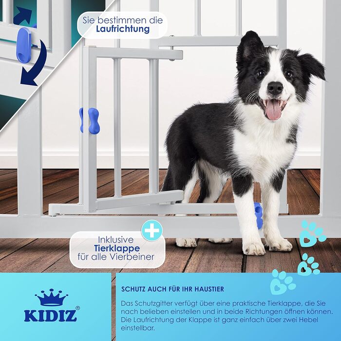 Захисне ворота KIDIZ® для дітей, собак та котів | Без свердління, розширюване, поворотне | Розмір: 74-87 см, блакитне
