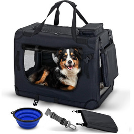 Складана переноска для собак та котів – міцна переноска для автомобіля та подорожей 70x52x50 см, чорна, до 18 кг