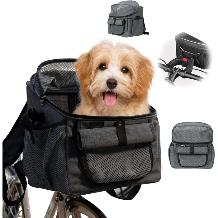 Корзина для собак на велосипед, дихаюча, знімний адаптер для керма, підходить для велосипедів та електровелосипедів