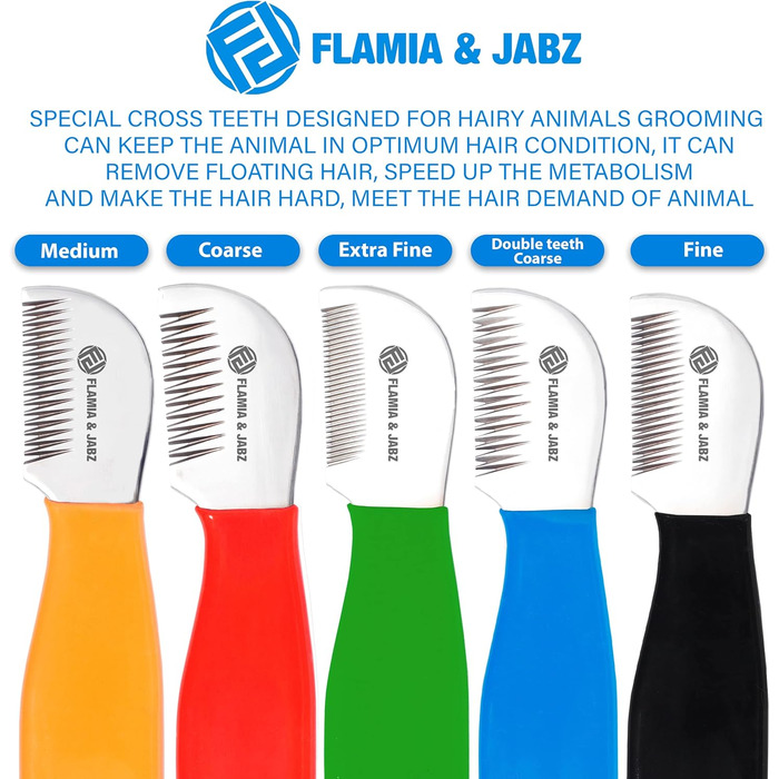 Набір професійних інструментів для грумінгу собак FLAMIA & JABZ (5 шт.) з крестоподібними зубцями, для правшів