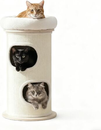 Драбина-будинок для котів PetRhein з сизалю, з печерею та плюшевим краєм, висота 89 см. Стабільна драбина для котів будь-якого розміру, ідеальна для догляду за кігтями та розваг. З зручною лежанкою зверху та компактною основою (діаметр 48 см, висота 89 см