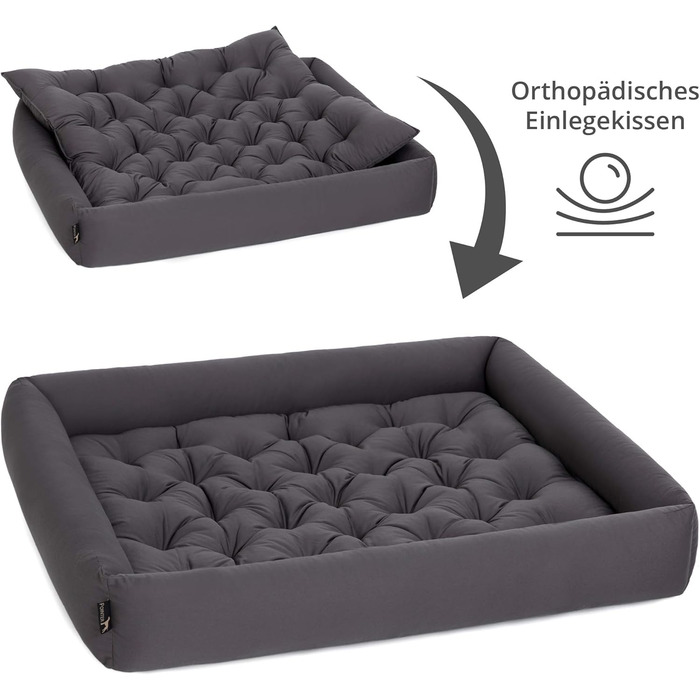 Ортопедичне ліжко для собак середнього розміру - ліжко з знімним матрацом, прання до 95°C, сушка в сушильній машині, стійке до подряпин та укусів, Made in Germany (XXXL - 110x100 см, Антрацит)