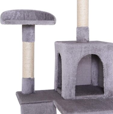 Дерево для котів Lionto з гамаком та тунелем, 133 см, з сизалевого мотузка та м'якого плюшу, з лежаками та печерами, підходить для котів будь-якого розміру, сірий