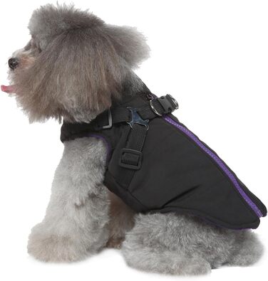 Чорний теплий зимовий одяг для собак XL: теплий жилет/манта з шлейкою, для цуценят, малих, середніх та великих собак