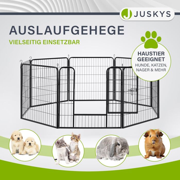 Вольєр для цуценят Juskys Plus 160x160x80 см, 8 секцій, металевий, з дверима, для собак, кроликів і дрібних тварин