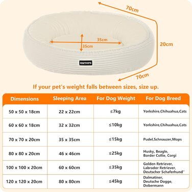 Кругле ліжко для собак середніх порід, котяче ліжко, м'яке, зручне, корзина для собак, донат, ліжко для собак, знімний, антиковзкий килимок, Ø 70 см, бежеве, 70 x 70 x 20 см