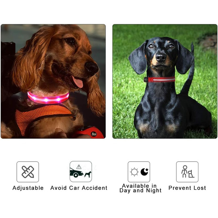 Світлодіодне нашийник для собак Masbrill, світловідбиваючий, водонепроникний, регульований, з 3 світлодіодами, для малих, середніх та великих собак, червоний, L