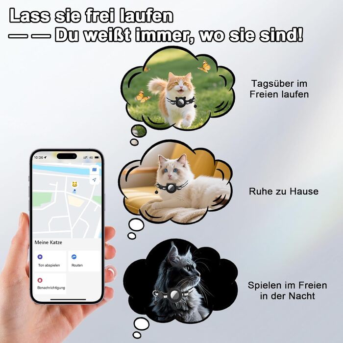 Робофан SmartTag ошийник для кота з GPS трекером, відбиваючий, сумісний з Apple Find My (тільки iOS), чорний