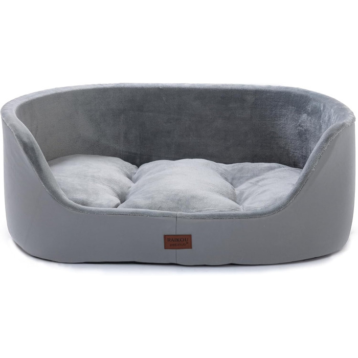 Кругле ліжко для собак середнього розміру Raikou, м'яке та зручне, з антиковзким покриттям, сірого кольору (75 x 54 x 27 см)