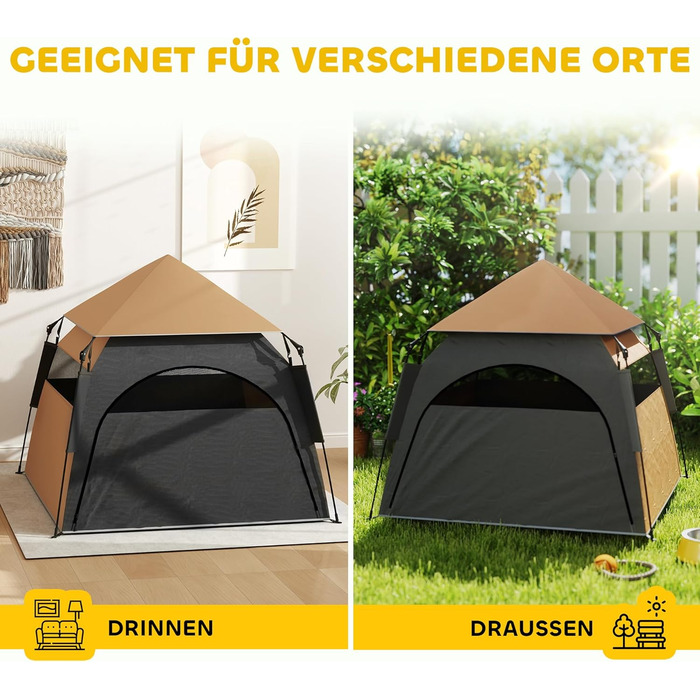 Паві Гат Тент для собак та котів, будиночок для тварин на вулицю, намет-типі, з мішком для перенесення, коричневий