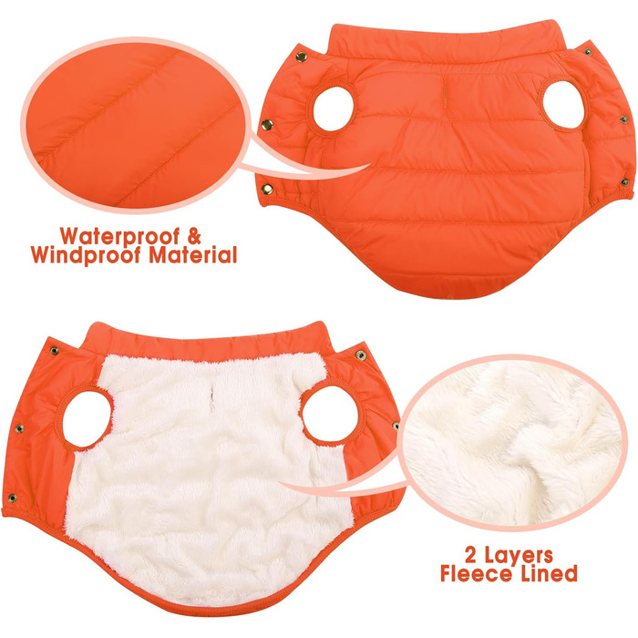 Зимовий теплий одяг для собак ASENKU: водонепроникна куртка з флісовою підкладкою для малих, середніх та великих собак (Помаранчевий, L)