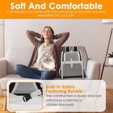 Складаний рюкзак для кота, рюкзак для домашніх тварин з сіткою, портативний рюкзак для собак з м'якою підстилкою до 6,8 кг, дихаючий рюкзак-переноска для собак, подорожей, прогулянок (сірий)