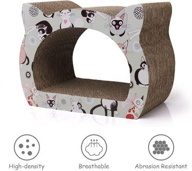 Кігтеточка для котів Nobleza з картону, дизайн голови кота, 2-в-1 (для дряпання та відпочинку), екологічна та міцна (39*29*22 см)