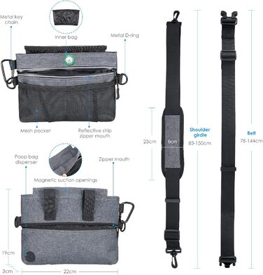 Сумка для ласощів для собак Brifit з магнітною застібкою, для тренувань, з регульованим поясом, знімною внутрішньою кишенею та дозатором для відходів, 22 x 19 x 3 см