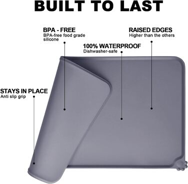 Силиконовий килимок під годівницю для собак та котів, сірий, 54x38 см | MOACC