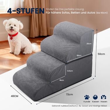 Сходинки для собак Mora Pets: зручні та безпечні сходи для ліжка та дивану, 4 сходинки, антиковзаюча поверхня, знімний чохол, 50 см висота