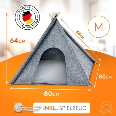 Будинок для собак та котів NAPFINO - затишна годівниця з фетру, з м'яким килимком та захистом від кліщів - для балкону, саду та вітальні - з іграшкою (розмір L) (розмір M)