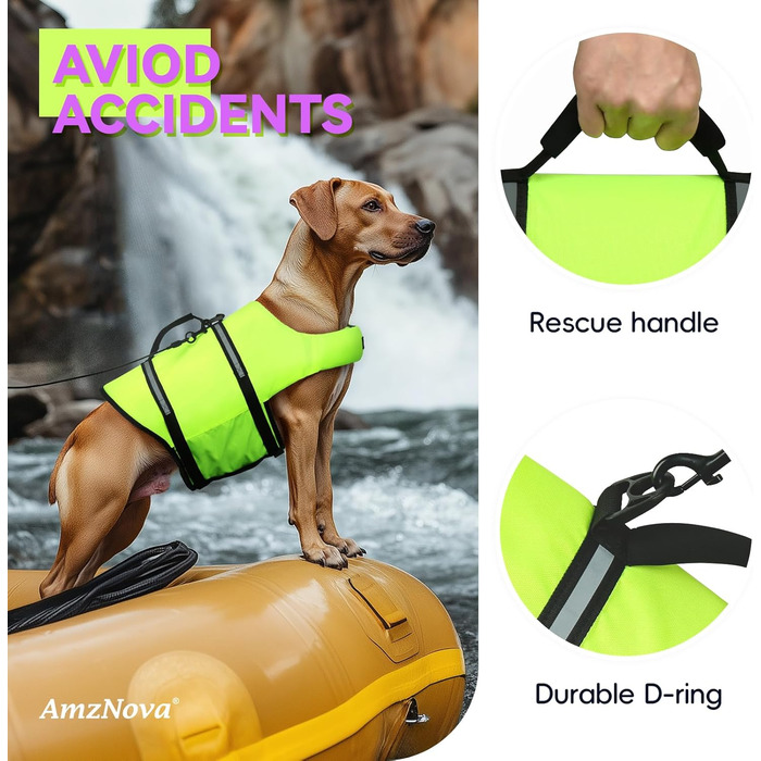 AMZNOVA Жилет рятувальний для собак, жилет для плавання, XS, яскраво-жовтий (33-46 см)