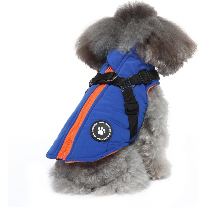 Тепла куртка для собак, жилет, повід, 2-в-1 зимова куртка, без тяги, жилет для собак, повід, комплект, куртка для цуценят, маленьких та середніх собак, блакитний (S)