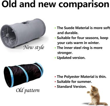 Туннель для котів Mymai з м'яким велюровим покриттям, інтерактивний шурхотливий тунель з 2 підвісними іграшками, ідеальний для кроликів та інших дрібних тварин (Хакі)