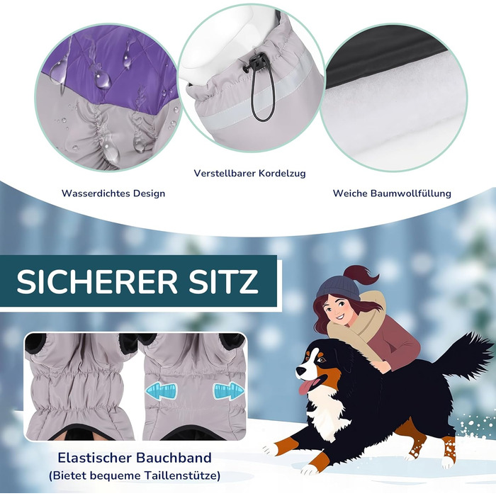 Водонепроникний дощовик для собак середніх та великих порід від ALLSOPETS, тепла зимова куртка з світловідбиваючими смугами, вбудованим повідком, вітрозахисний, для холодної погоди (Королівський фіолетовий, 4XL)