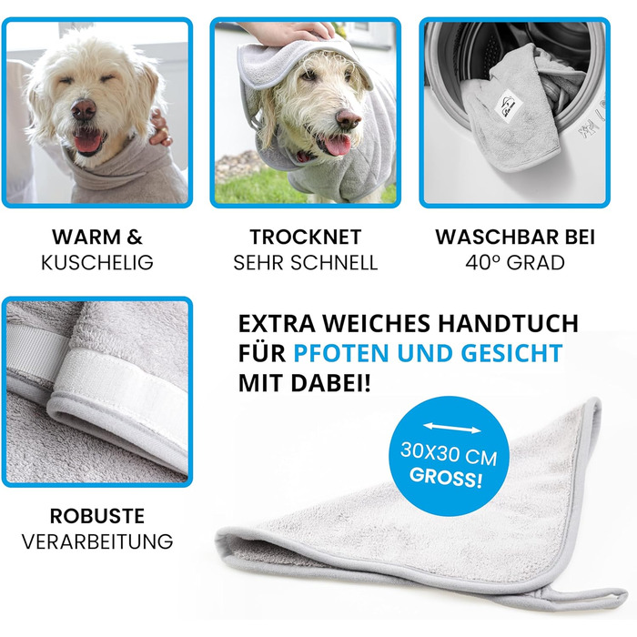 Рушник для собак після купання – швидковисихаючий, мікрофібра, сірий, розмір M