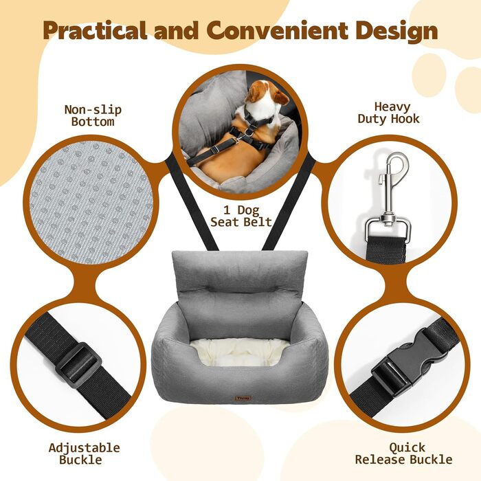 Автомобільний лежак для собак - переноска для маленьких собак до 20 кг з ременем безпеки, сірого кольору