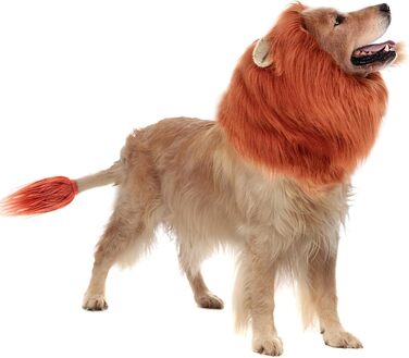 Костюм для собак Owenmähne: реалістична перука для середніх та великих собак, ідеально для Хелловіну, фотосесій та розваг (Коричневий, S) з хвостом