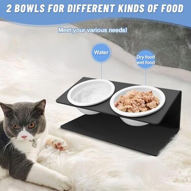 Підвищена годівниця для котів 2 шт. з кераміки на металевому стійці - годівниця для котів та цуценят, набір для корму та води