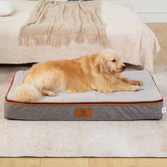 Ортопедичне ліжко для собак з Memory Foam, 15.2 см товщиною, для великих собак, водонепроникне, знімний, миється, чохол та по периметру на блискавці, максимальний комфорт та легкість догляду, 53.0 x 36.0 x 6.0 см (S(23 x 17 x 3), Білий/Опудаловий Сад)